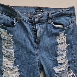 Fashion Nova Ripped Blue Boyfriend Jeans Shorts